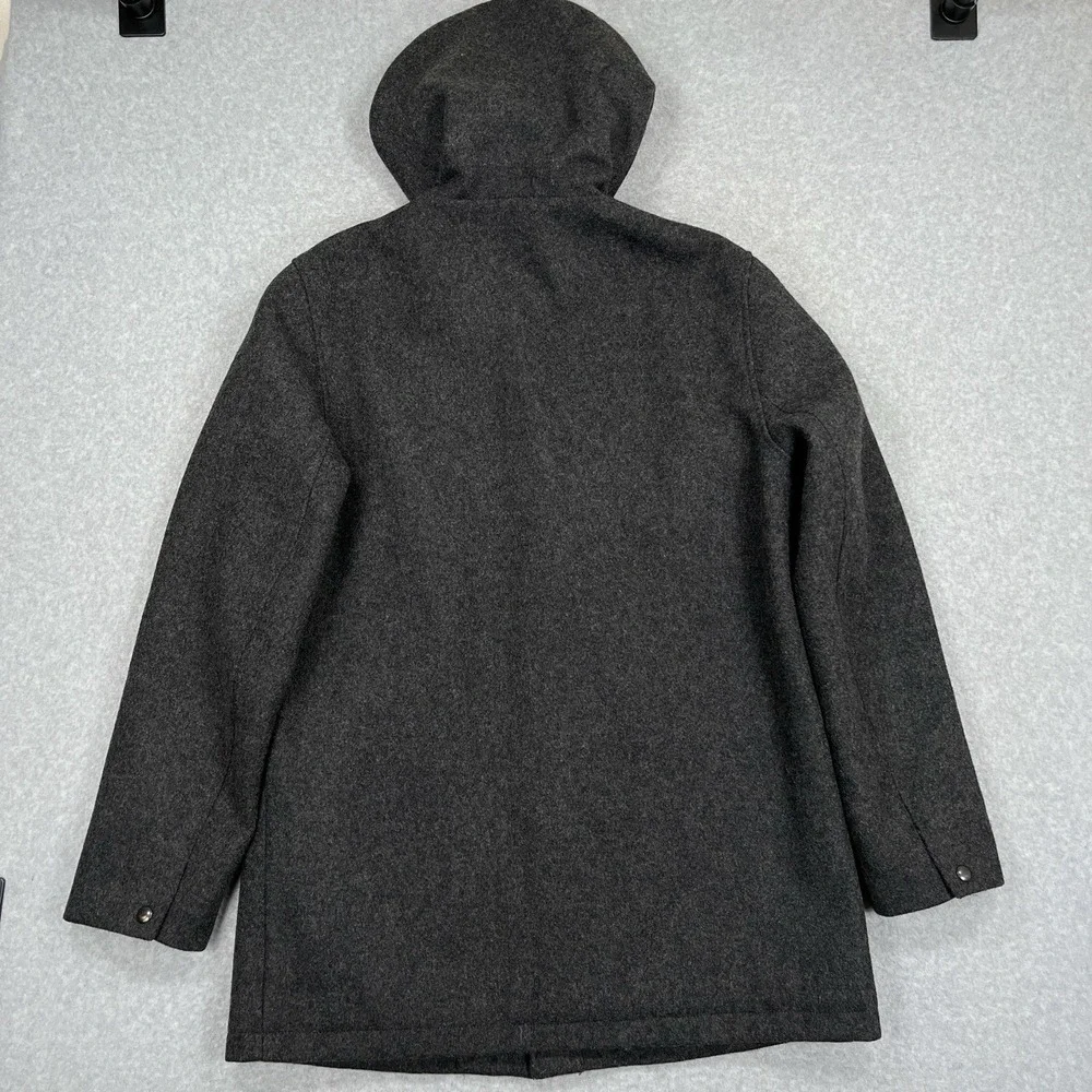 J Crew Hooded Wool Coach's Jacket Mens Large Charcoal Gray 3M Thinsulate Coat